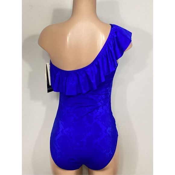 New. GOTTEX blue snakeskin ruffle swimsuit. Retails $138. Size 12 - Picture 5 of 10
